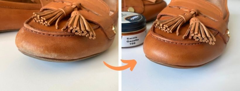 Hnědo oranžový krém na kožené boty pro opravu a renovaci okopaných špiček gazelle 109 shoe cream trg (3)